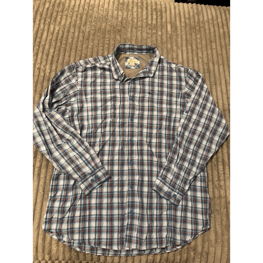 Bob Timberlake Mens 2XLT Plaid Fishing Shirt Blue Orange Long Sleeve Vented Tall